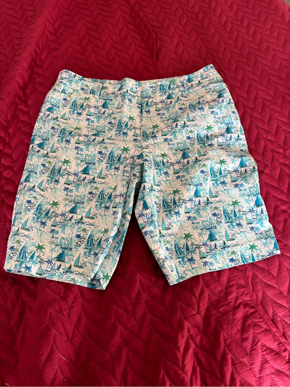Talbots Sailboat Bermuda Shorts 10 Coastal Boho Lagenlook Nautical Button